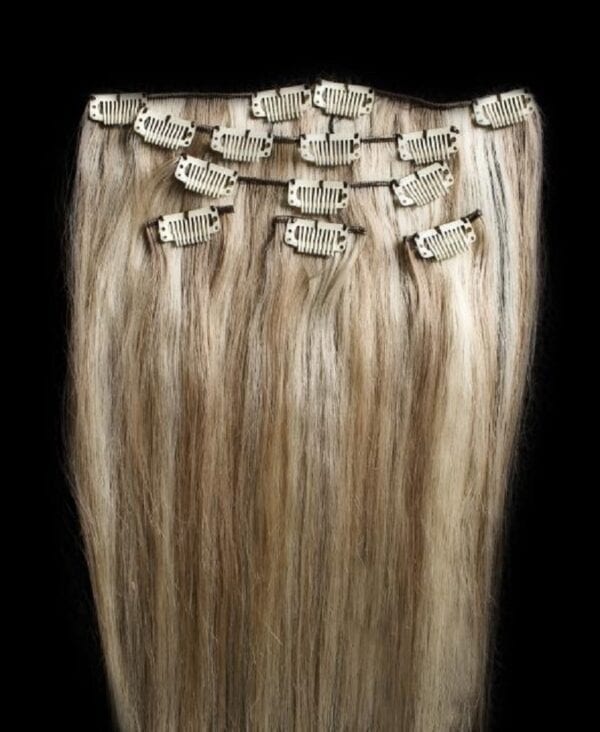 18",20",24" 100% Highlighted Clip in Human Hair Extensions 7Pcs,14 clips #18/613 Dark Blonde mixed with Platinum Blonde - Image 5