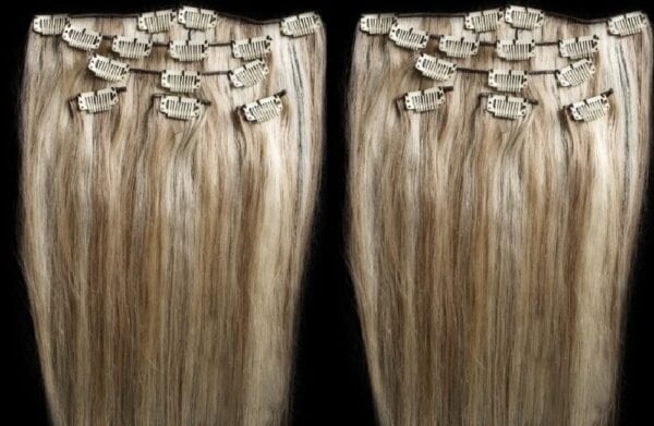 18",20",24" 100% Highlighted Clip in Human Hair Extensions 7Pcs,14 clips #18/613 Dark Blonde mixed with Platinum Blonde - Image 4