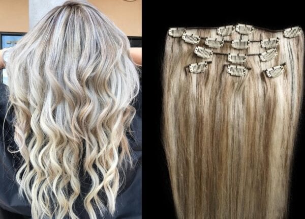 18",20",24" 100% Highlighted Clip in Human Hair Extensions 7Pcs,14 clips #18/613 Dark Blonde mixed with Platinum Blonde - Image 2