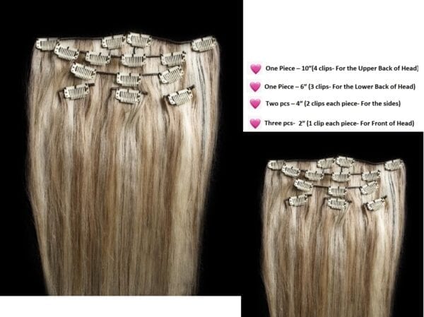 18",20",24" 100% Highlighted Clip in Human Hair Extensions 7Pcs,14 clips #18/613 Dark Blonde mixed with Platinum Blonde - Image 3