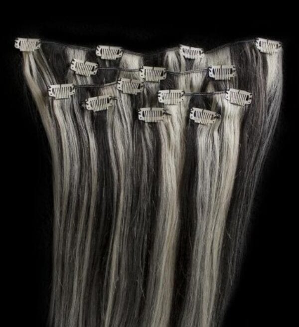 18",20",24" 100% Highlighted Clip in Human Hair Extensions 7Pcs,14 clips #1B/613 Off Black mixed with Platinum Blonde - Image 5