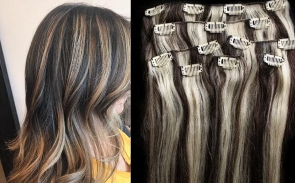 18",20",24" 100% Highlighted Clip in Human Hair Extensions 7Pcs,14 clips #2/613 Darkest Brown mixed with Platinum Blonde - Image 2