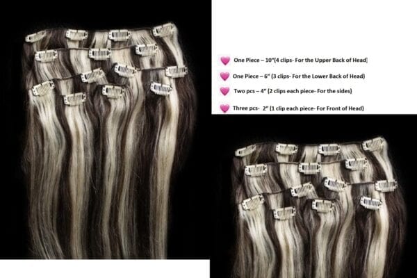 18",20",24" 100% Highlighted Clip in Human Hair Extensions 7Pcs,14 clips #2/613 Darkest Brown mixed with Platinum Blonde - Image 3