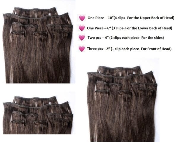 18",20",24" 100% Clip in Human Hair Extensions 7Pcs,14 clips #2 Darkest Brown - Image 3