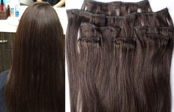 18",20",24" 100% Clip in Human Hair Extensions 7Pcs,14 clips #2 Darkest Brown - Image 2