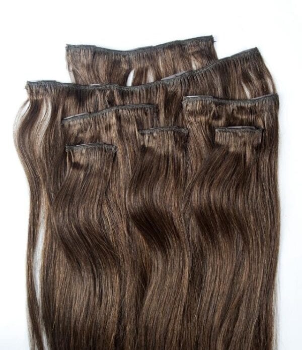 18",20",24" 100% Clip in Human Hair Extensions 7Pcs,14 clips #4 Dark Brown - Image 4