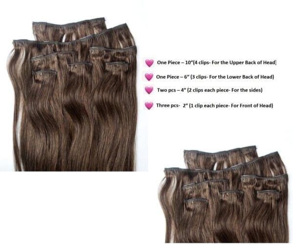 18",20",24" 100% Clip in Human Hair Extensions 7Pcs,14 clips #4 Dark Brown - Image 3