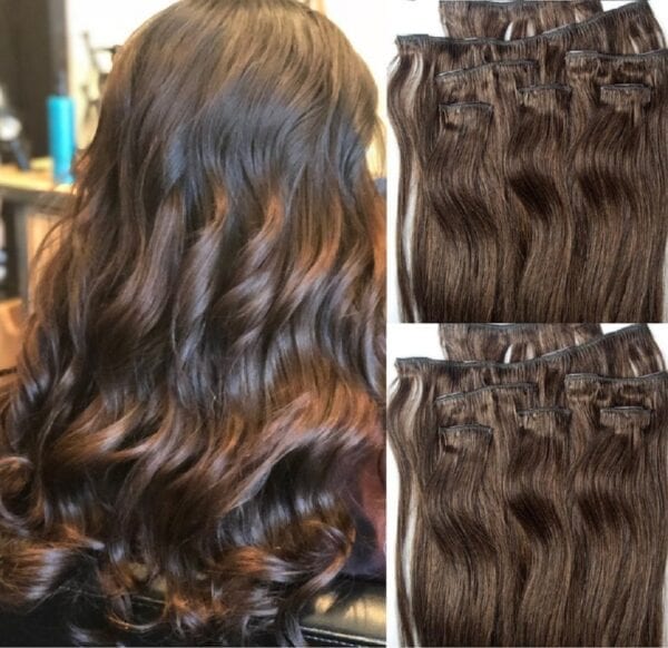 18",20",24" 100% Clip in Human Hair Extensions 7Pcs,14 clips #4 Dark Brown - Image 2