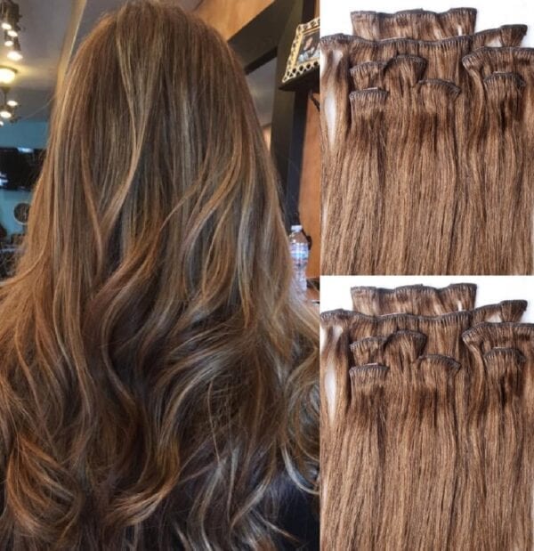 18",20",24" 100% Clip in Human Hair Extensions 7Pcs,14 clips #6 Medium Chestnut Brown - Image 2