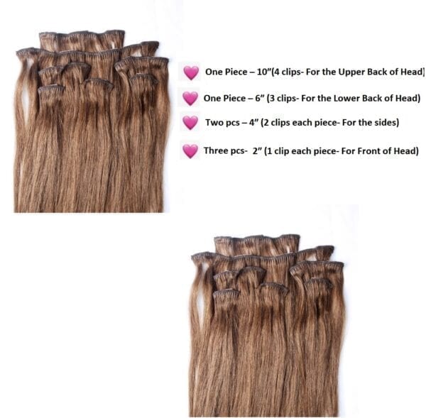 18",20",24" 100% Clip in Human Hair Extensions 7Pcs,14 clips #6 Medium Chestnut Brown - Image 3