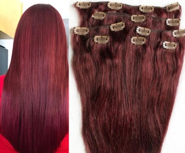 18",20",24" 100% Clip in Human Hair Extensions 7Pcs,14 clips #99J Burgundy Red Wine - Image 2