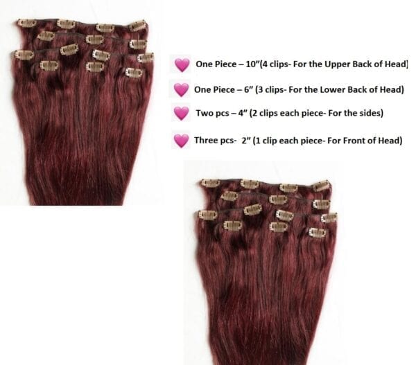 18",20",24" 100% Clip in Human Hair Extensions 7Pcs,14 clips #99J Burgundy Red Wine - Image 3