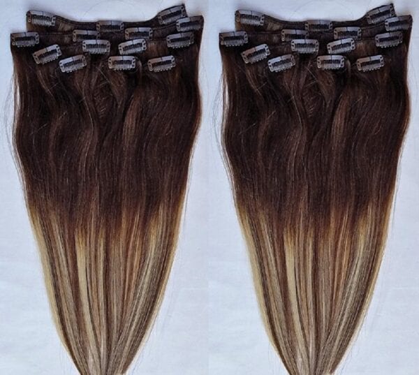 18",20",24" 100% Ombre BALAYAGE Clip in Human Hair Extensions 7Pcs,14 clips # T2-6/613 - Image 4