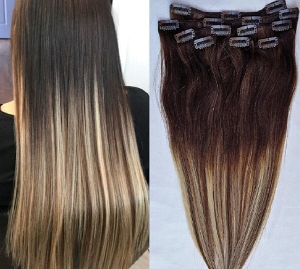 18",20",24" 100% Ombre BALAYAGE Clip in Human Hair Extensions 7Pcs,14 clips # T2-6/613 - Image 2