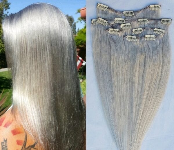 18",20",24" 100% Clip in Human Hair Extensions 7Pcs,14 clips #Light Ash Blonde (Without Gold or Silver Tint) - Image 2