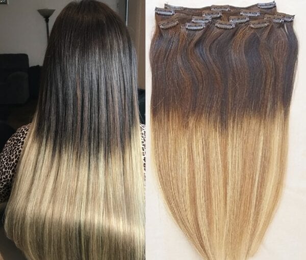 18",20",24" 100% Ombre BALAYAGE Clip in Human Hair Extensions 7Pcs,14 clips # T2-18/613 - Image 2