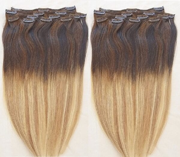 18",20",24" 100% Ombre BALAYAGE Clip in Human Hair Extensions 7Pcs,14 clips # T2-18/613 - Image 6