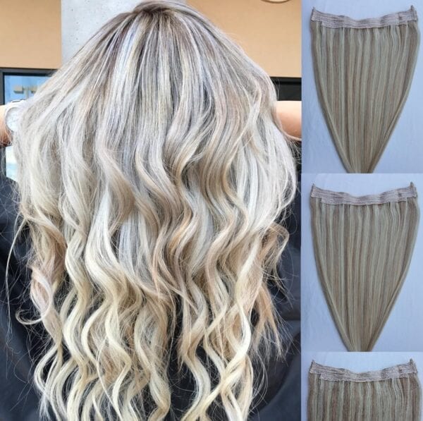 18" 20" One Piece Human Hair Extensions, Hairband with an adjustable invisible wire Fishing String #18/613 Dark Blonde mixed with Platinum Blonde - Image 2