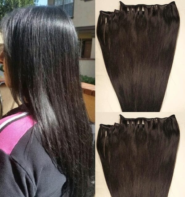 18", 20" Machine Weft Hair Weave, Sew In,100 grams,100% Human Hair Extensions Weft #1B Off Black - Image 2