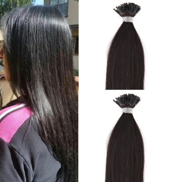 18",22" 100 grams,125 strands ,I Tip (Stick Tip) Beaded Fusion Pre Bonded Remy Human Hair Extensions #1B Off Black - Image 2