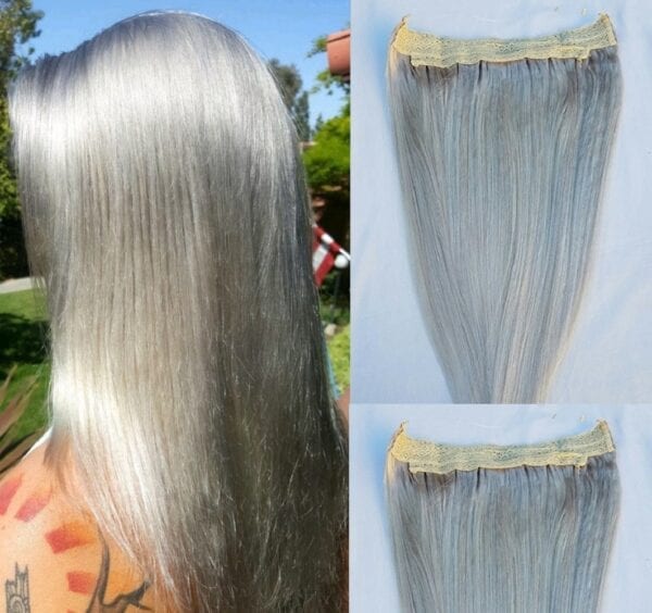 18" 20" One Piece Human Hair Extensions, Hairband with an adjustable invisible wire Fishing String #Light Ash Blonde (Without Gold or Silver Tint) - Image 2