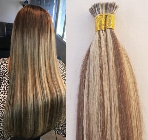 18",22" Highlighted 100 grams,125 strands ,I Tip (Stick Tip) Beaded Fusion Pre Bonded Remy Human Hair Extensions #4/613 - Image 2