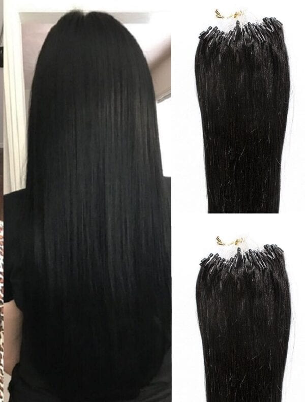 18", 22" 100 grams,125 strands,Micro Loop Rings Beads Tipped Human Hair Extensions #1 Jet Black - Image 2