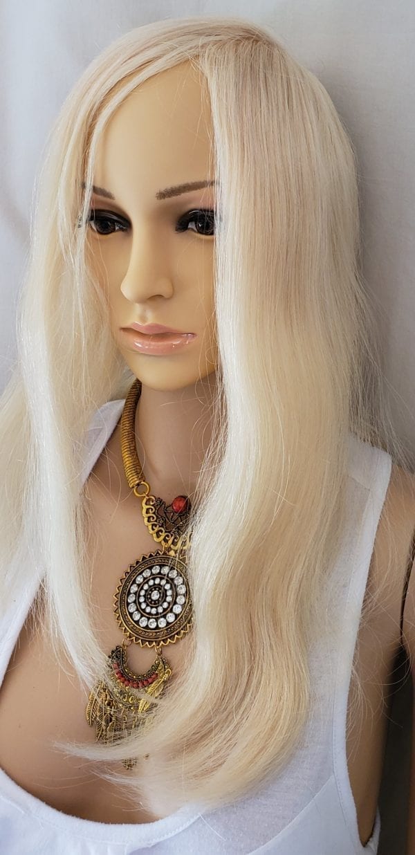 16″ Human Hair Topper, Clip in Hair Piece for Women, 5.5″x6″ Mono Crown #613 Platinum Blonde - Image 5