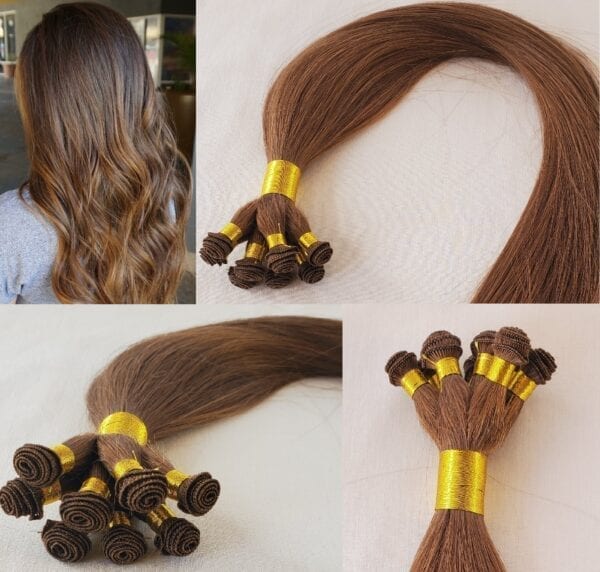 18", 20", 22" Hand-Tied Weft Hair, 100 grams,100% Human Remy Hair Extensions #6 Chestnut Brown - Image 2