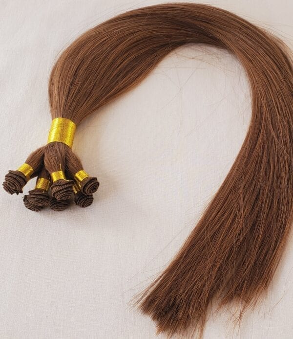 18", 20", 22" Hand-Tied Weft Hair, 100 grams,100% Human Remy Hair Extensions #6 Chestnut Brown - Image 3