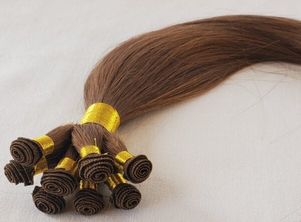 18", 20", 22" Hand-Tied Weft Hair, 100 grams,100% Human Remy Hair Extensions #6 Chestnut Brown - Image 6