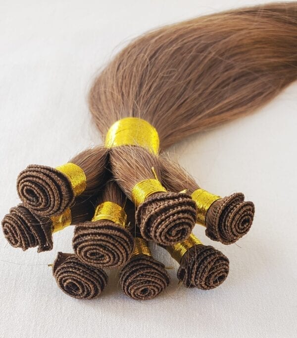 18", 20", 22" Hand-Tied Weft Hair, 100 grams,100% Human Remy Hair Extensions #6 Chestnut Brown - Image 5