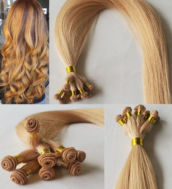 18", 20", 22" Hand-Tied Weft Hair, 100 grams,100% Human Remy Hair Extensions #27 Strawberry Blonde - Image 2