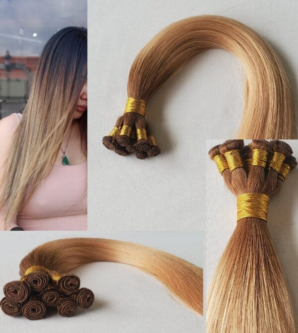 18", 20", 22" Rooted Hand-Tied Weft Hair, 100 grams,100% Human Remy Ombre Balayage Hair Extensions #T5-12/16 - Image 2