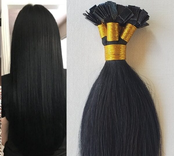 18",22" 100 grams,100 strands ,Flat Tip Fusion Keratin Pre Bonded Remy Human Hair Extensions #1 Jet Black - Image 2