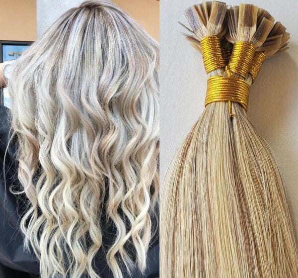 18",22" Highlighted 100 grams,100 strands ,Flat Tip Fusion Keratin Pre Bonded Remy Human Hair Extensions #18/613 Dark Blonde mixed with Platinum Blonde - Image 2