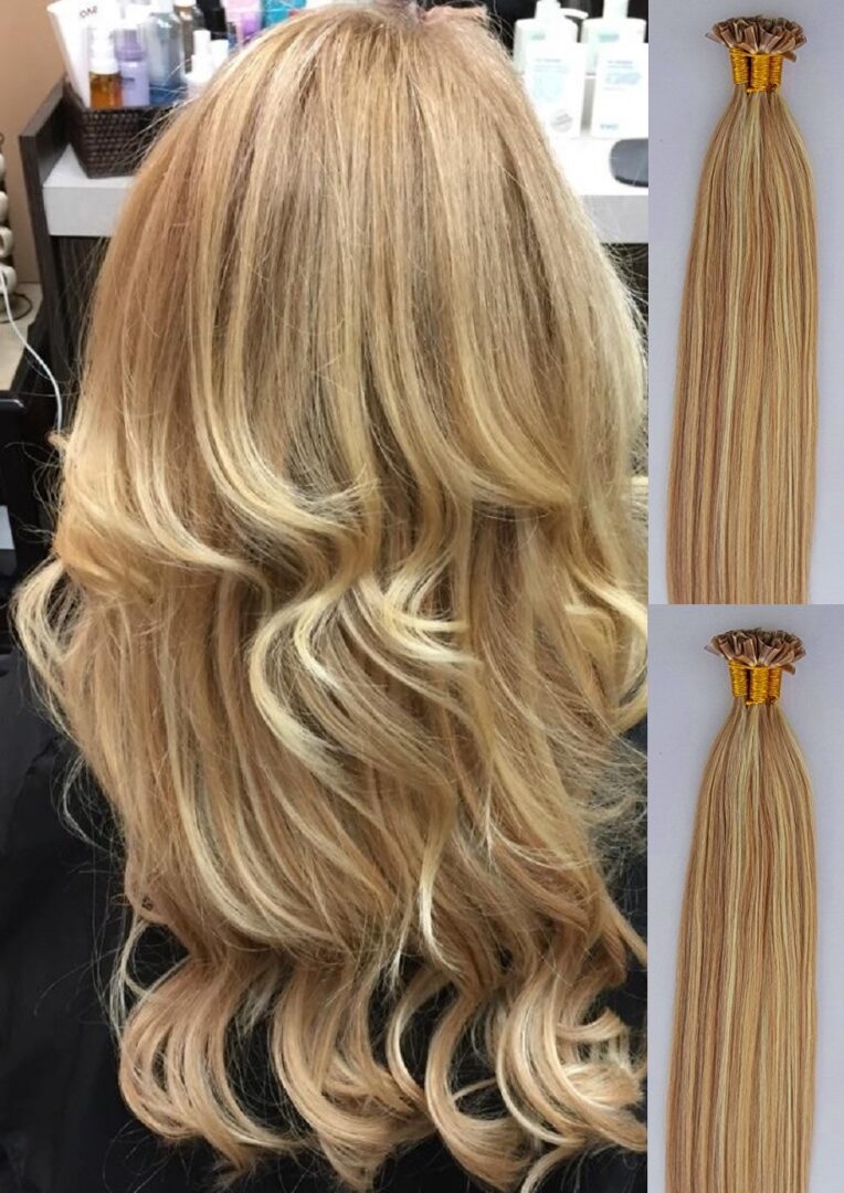 18″,22″ Highlighted 100 grams,100 strands ,U Tip (Nail Tip) Fusion Keratin  Pre Bonded Remy Human Hair Extensions #27/613 - Hair Faux You
