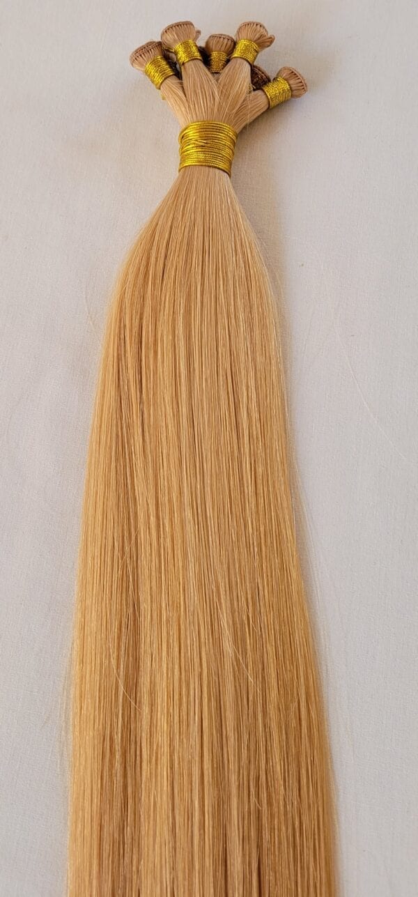 18", 20", 22" Hand-Tied Weft Hair, 100 grams,100% Human Remy Hair Extensions #18 Honey Blonde - Image 6