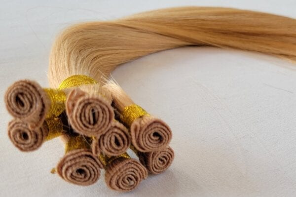 18", 20", 22" Hand-Tied Weft Hair, 100 grams,100% Human Remy Hair Extensions #18 Honey Blonde - Image 4