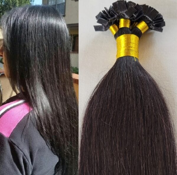 18",22" 100 grams,100 strands ,Flat Tip Fusion Keratin Pre Bonded Remy Human Hair Extensions #1B Off Black - Image 2