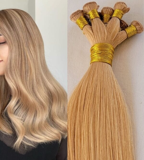 18", 20", 22" Hand-Tied Weft Hair, 100 grams,100% Human Remy Hair Extensions #18 Honey Blonde - Image 2