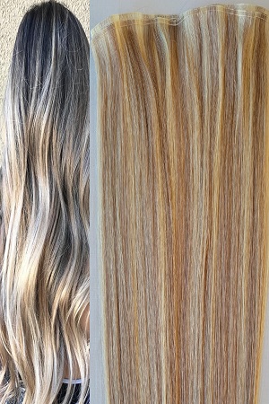 Black Human Hair Extensions With Platinum Blonde Highlights