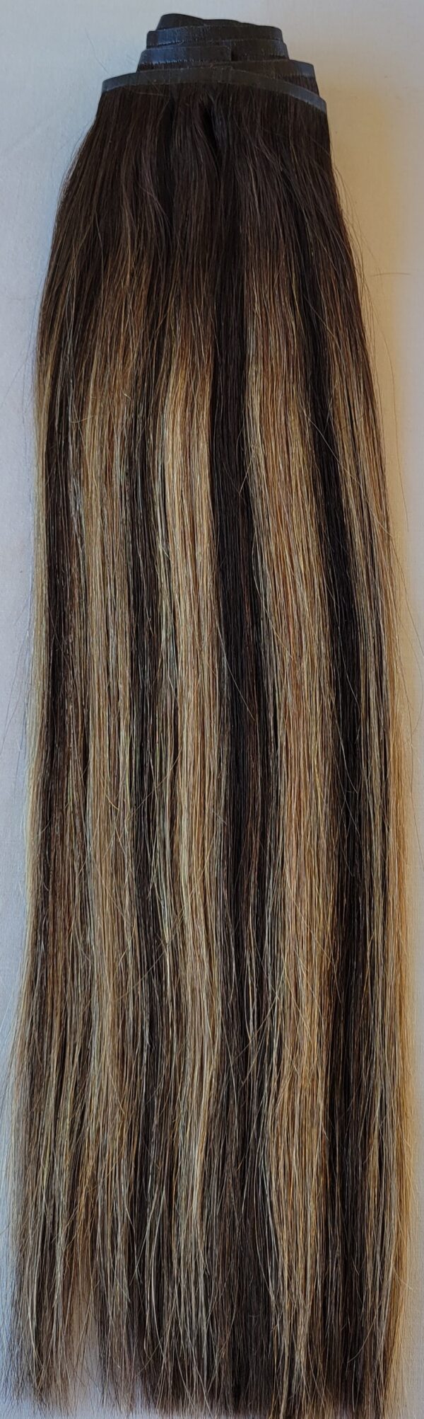 16" Seamless Clip in 100% Human Hair Extensions,140 grams, 8Pcs,20 clips #B1C/7 Mochaccino Brown mixed with Dark Ash Blonde - Image 3