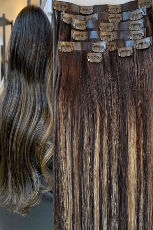 Brown Human Hair Extensions With Dark Blonde Highlights
