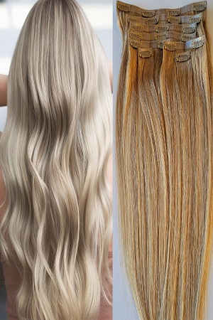 Mixed Dark and Platinum Blonde Human Hair Extensions Clips