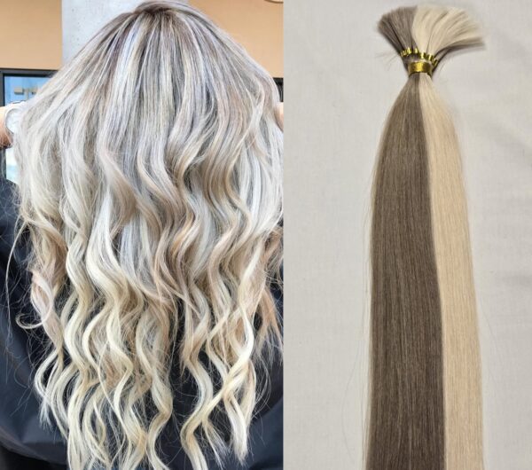 18″, 20", 22″ 100 grams,10 Bundles,100% Human V-Light Bulk Hair Extensions (Loose Hair) #18/613 Dark Blonde mixed with Platinum Blonde - Image 2