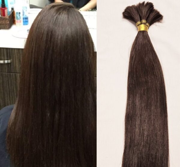 18″, 20", 22″ 100 grams,4 Bundles,100% Human V-Light Bulk Hair Extensions (Loose Hair) #2 Darkest Brown - Image 2