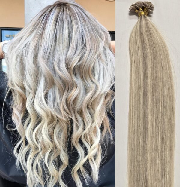 20″ 100 grams,150 strands ,100% Human V-Light Bonded Hair Extensions #18/613 Dark Blonde mixed with Platinum Blonde - Image 2