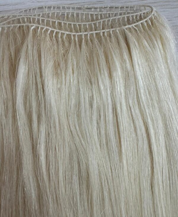 20" Feather Weft Hair,100 grams, 125 srands,100% Human Remy Hair Extensions #60 White Blonde (Slightly Golden) - Image 4