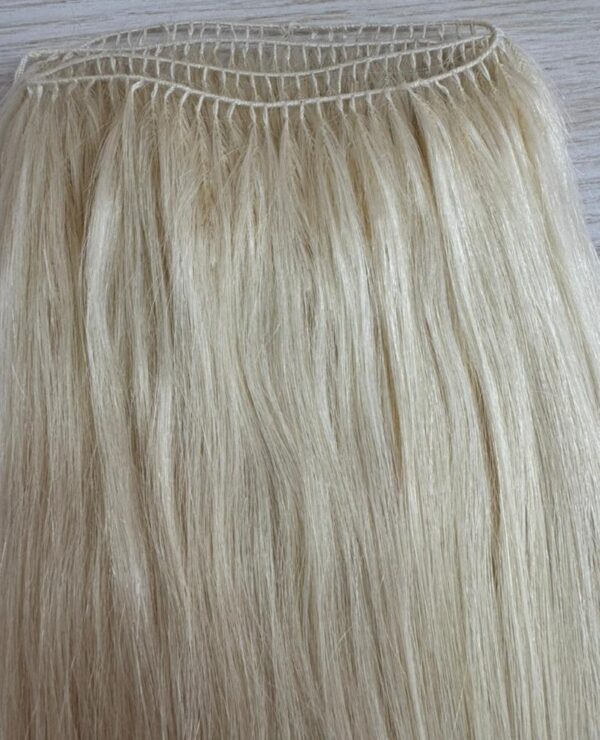 20" Feather Weft Hair,100 grams, 125 srands,100% Human Remy Hair Extensions #60 White Blonde (Slightly Golden) - Image 6